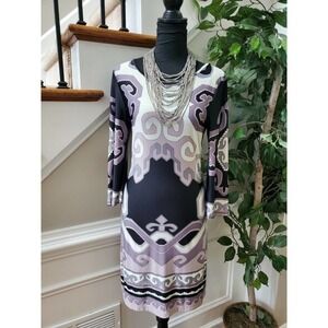 White Mark Women Multicolor Polyester Round Neck Long Sleeve Knee Length Dress M